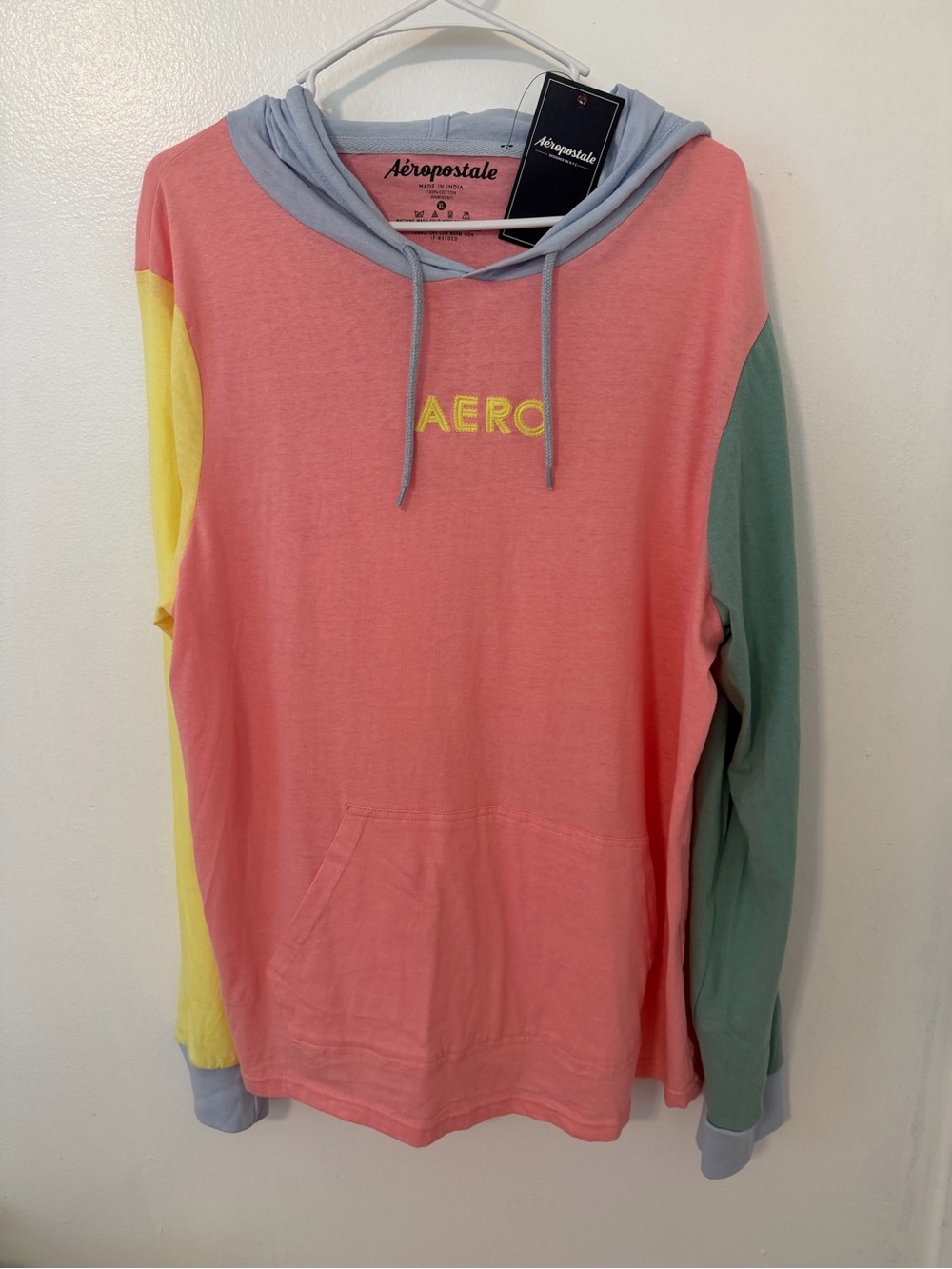Aeropostale Colorblock Pullover Hoodie - Coral, Yellow, Sage, Light Blue